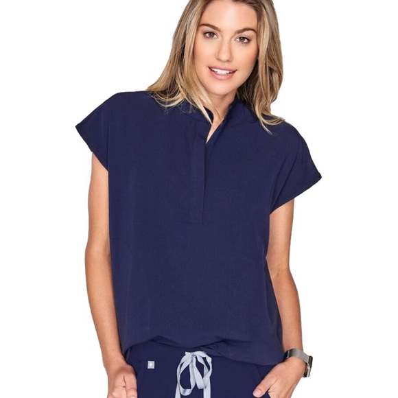 Figs Tops - Figs Navy Rafaela Mandarin Collar Scrub Top Size M